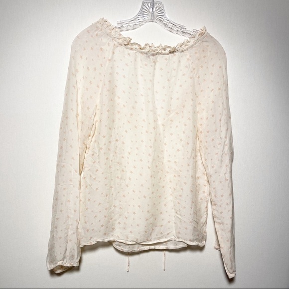 Ella Moss Womens 100% Silk Long Sleeve Blouse XS Stars Ruffle Neck‎ Sheer - Picture 3 of 9